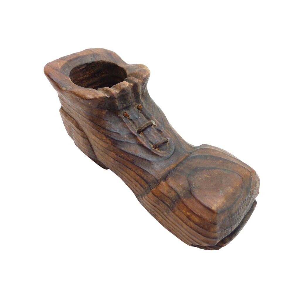Vintage Handcrafted Wood Shoe/Boot Holds Glass Votive Candle